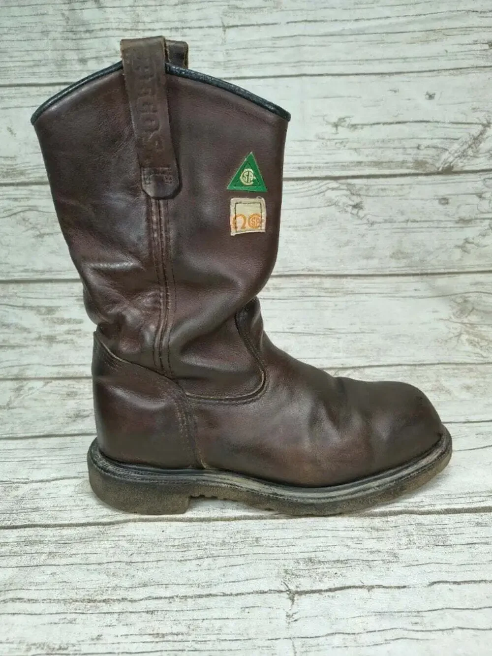 Red Wing Pecos Brown Leather Pull-On Tall Boots Cowboy Western Boots Men Size 8